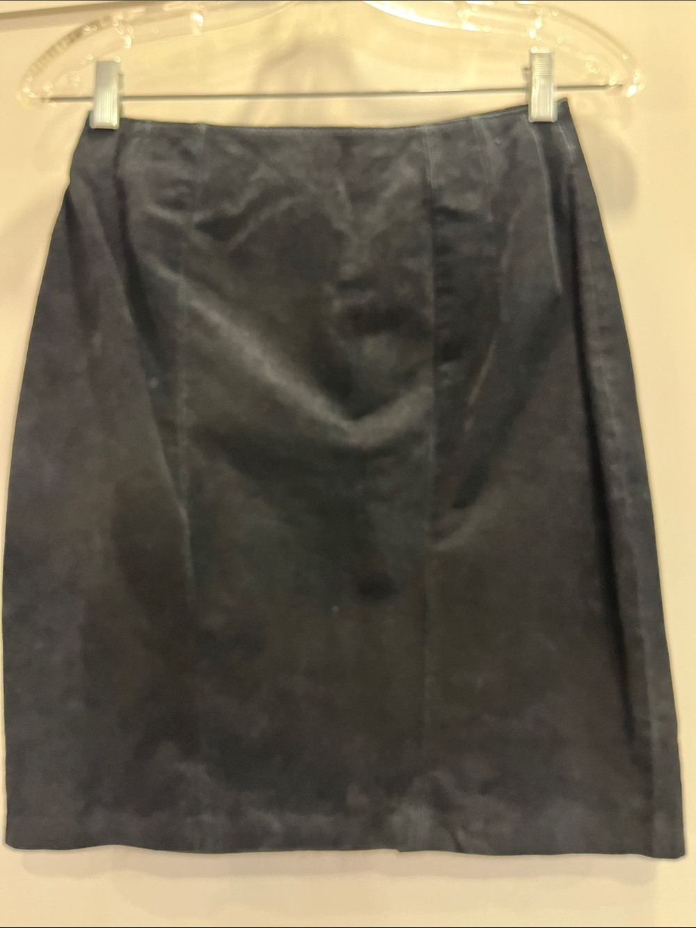 Classic Black Suede Pencil Style Nylon taffeta lined Mini Skirt
